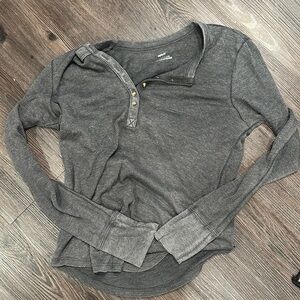 Aerie Gray Henley Women's Long Sleeve  Top Large